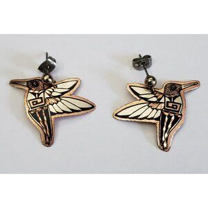 Pierced Earrings Hummingbird Copper Tone Dangle Vintage